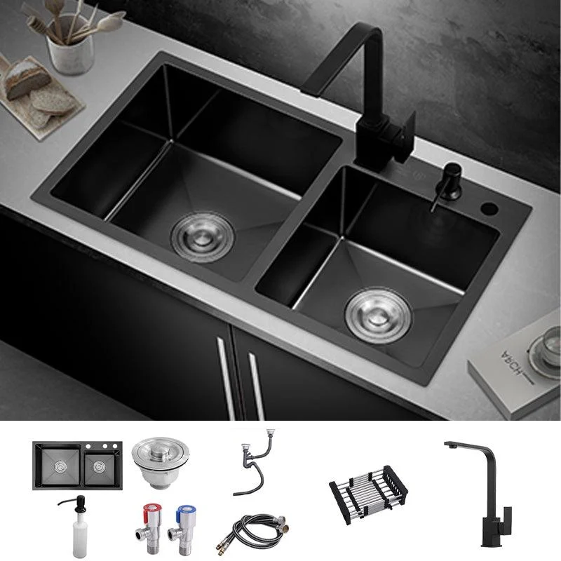 Kitchen Double Sink Stainless Steel Drop-In Kitchen Sink in Black -Bathlova