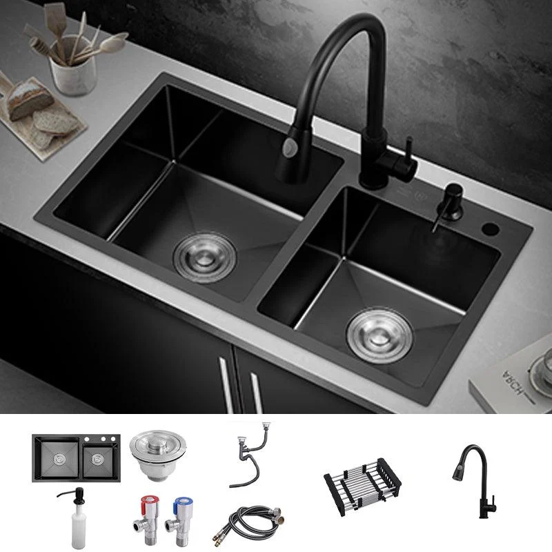 Kitchen Double Sink Stainless Steel Drop-In Kitchen Sink in Black -Bathlova