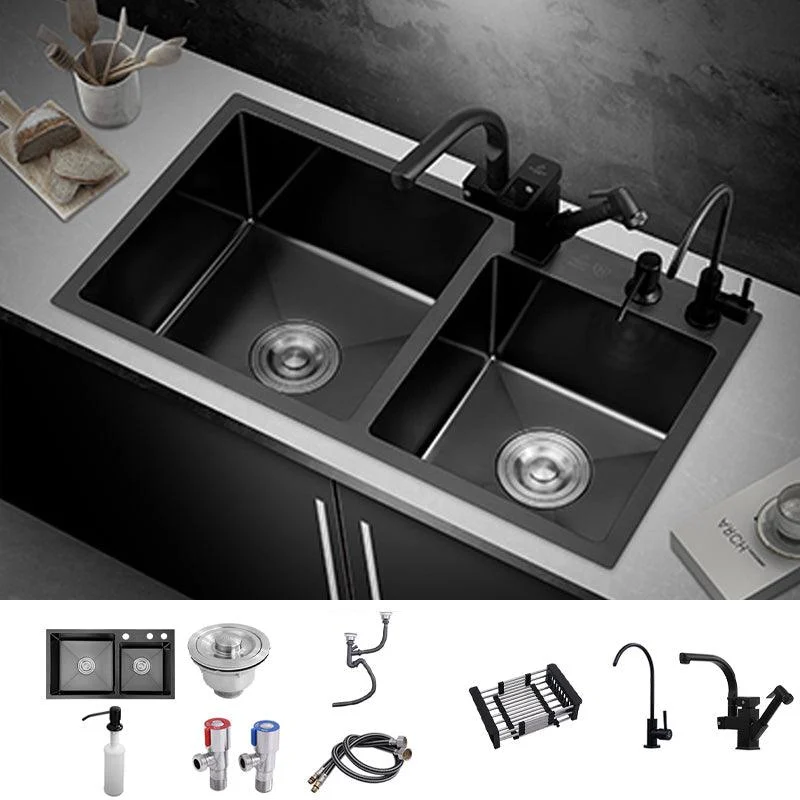 Kitchen Double Sink Stainless Steel Drop-In Kitchen Sink in Black -Bathlova