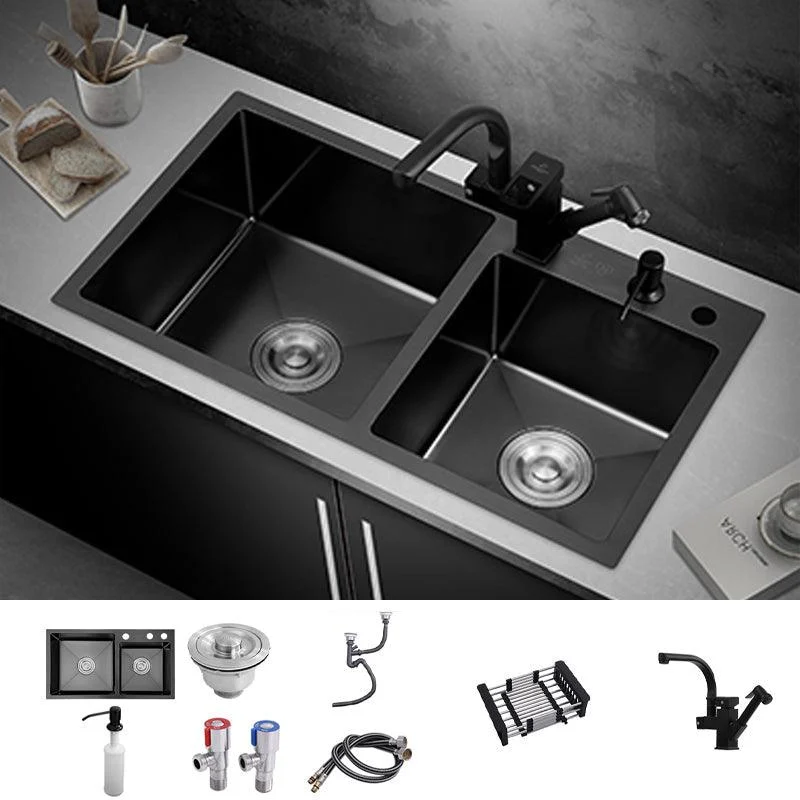 Kitchen Double Sink Stainless Steel Drop-In Kitchen Sink in Black -Bathlova