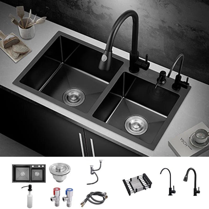 Kitchen Double Sink Stainless Steel Drop-In Kitchen Sink in Black -Bathlova