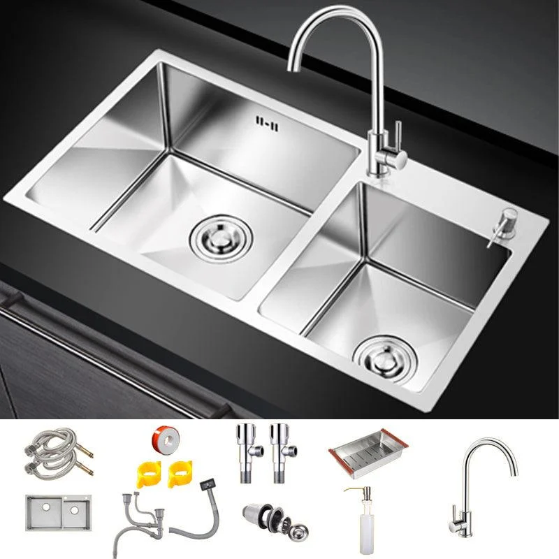 Kitchen Double Sink Stainless Steel Modern Style Drop-In Kitchen Sink -Bathlova