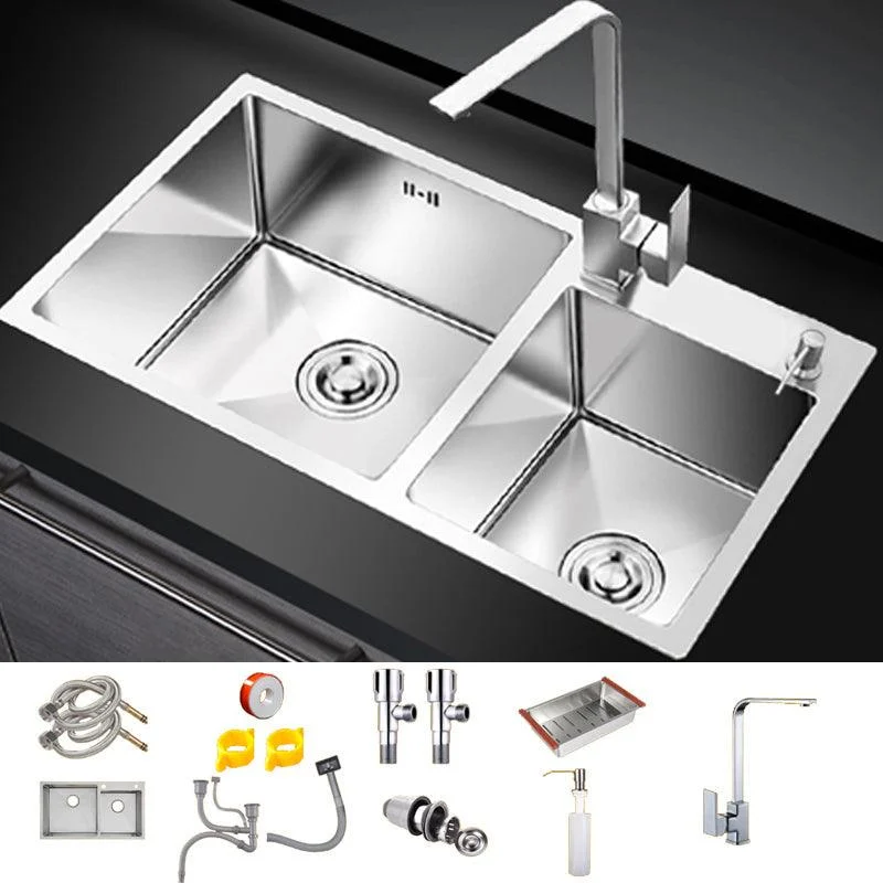 Kitchen Double Sink Stainless Steel Modern Style Drop-In Kitchen Sink -Bathlova