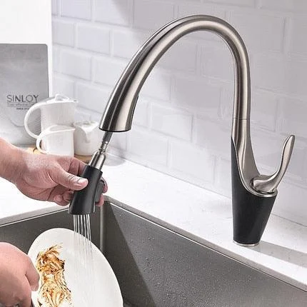 Kitchen Sink Brass Mixer Tap Pull Out Single Handle Deck Tap -Bathlova