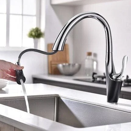 Kitchen Sink Brass Mixer Tap Pull Out Single Handle Deck Tap -Bathlova