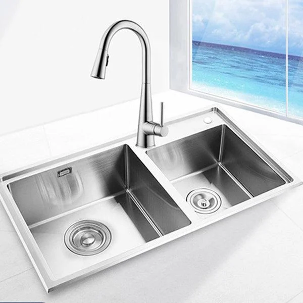 Kitchen Sink Drop-In Stainless Steel Kitchen Double Sink with Drain Assembly -Bathlova