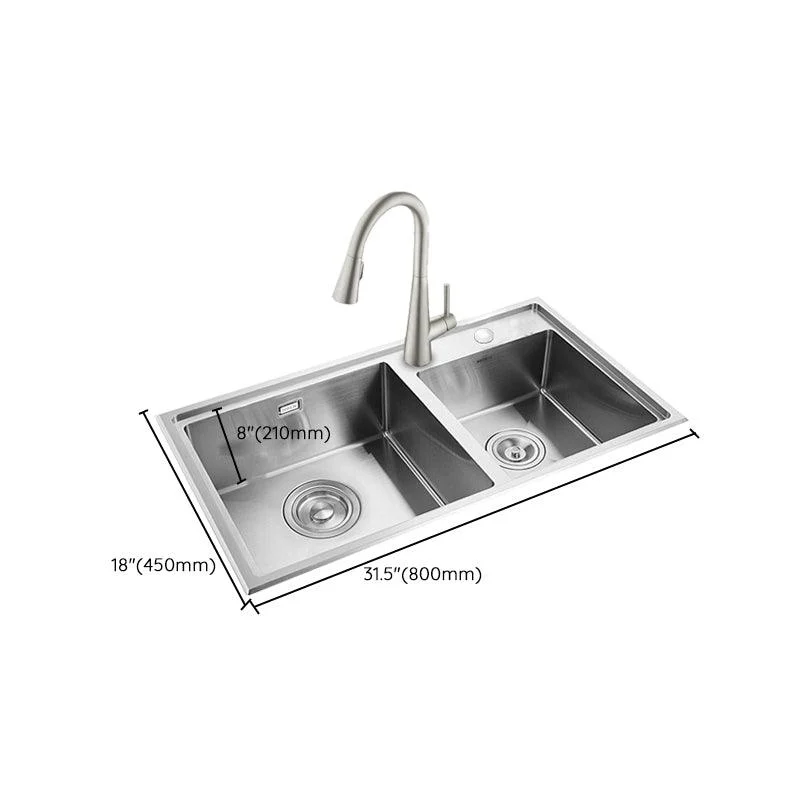 Kitchen Sink Drop-In Stainless Steel Kitchen Double Sink with Drain Assembly -Bathlova