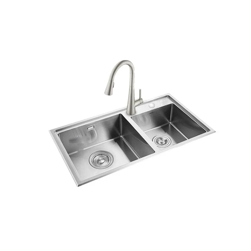 Kitchen Sink Drop-In Stainless Steel Kitchen Double Sink with Drain Assembly -Bathlova