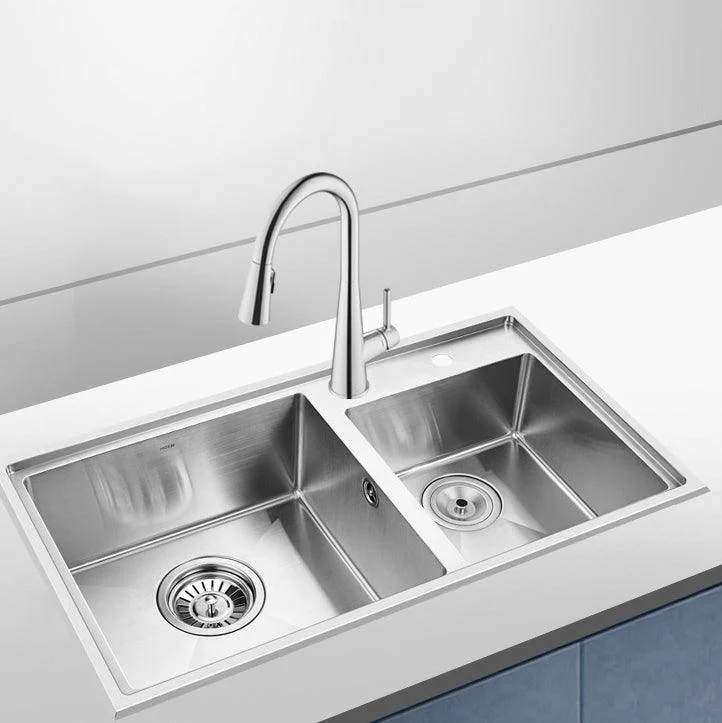 Kitchen Sink Drop-In Stainless Steel Kitchen Double Sink with Drain Assembly -Bathlova