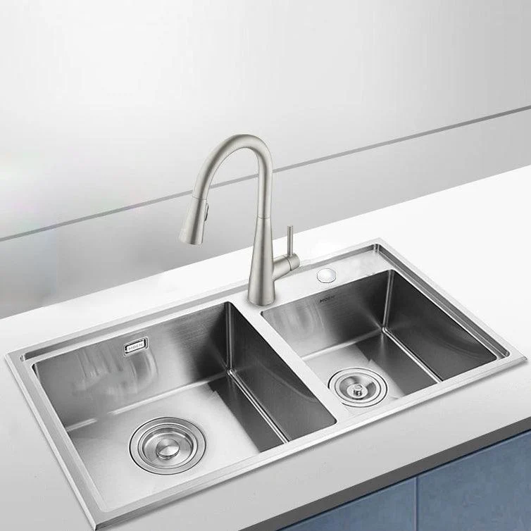 Kitchen Sink Drop-In Stainless Steel Kitchen Double Sink with Drain Assembly -Bathlova