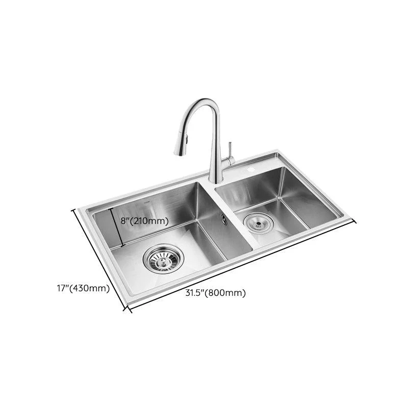 Kitchen Sink Drop-In Stainless Steel Kitchen Double Sink with Drain Assembly -Bathlova