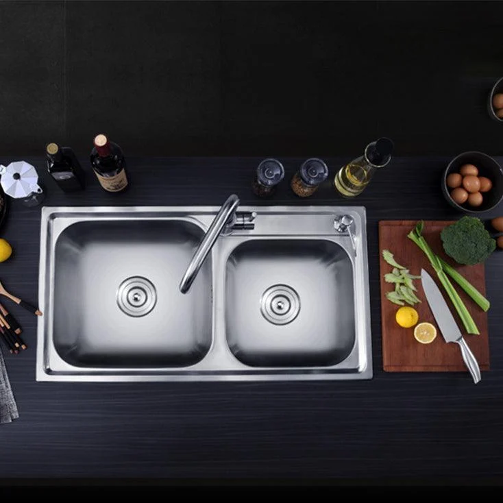 Kitchen Sink Stainless Steel Drop-In Noise-cancelling Design Kitchen Double Sink -Bathlova