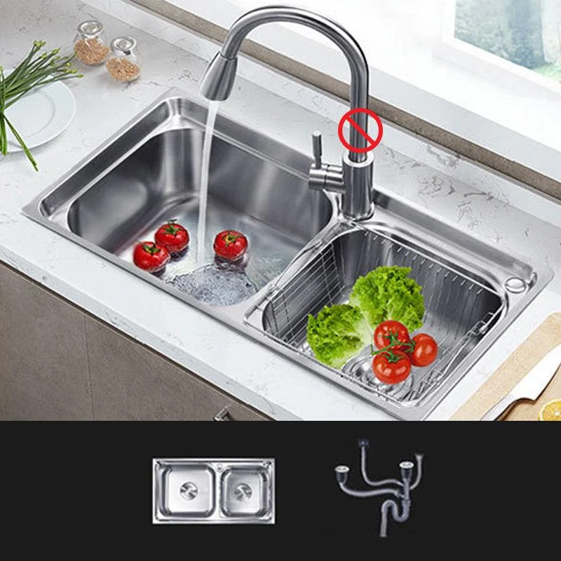 Kitchen Sink Stainless Steel Drop-In Noise-cancelling Design Kitchen Double Sink -Bathlova