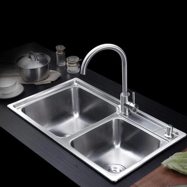 Kitchen Sink Stainless Steel Drop-In Noise-cancelling Design Kitchen Double Sink -Bathlova