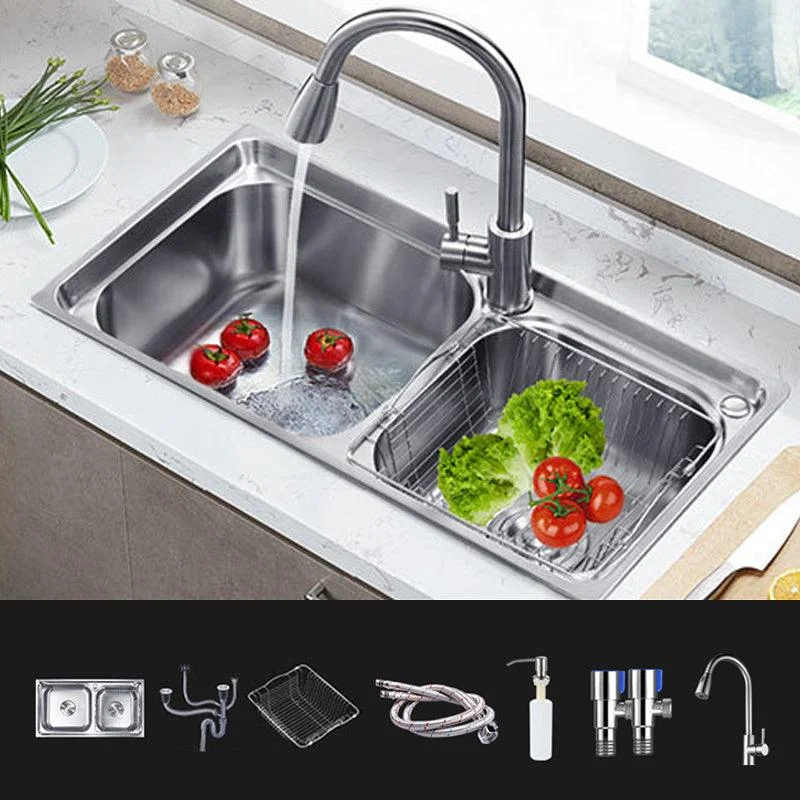 Kitchen Sink Stainless Steel Drop-In Noise-cancelling Design Kitchen Double Sink -Bathlova