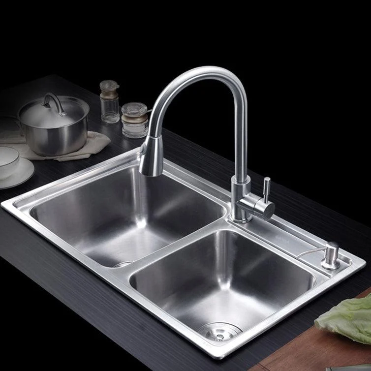 Kitchen Sink Stainless Steel Drop-In Noise-cancelling Design Kitchen Double Sink -Bathlova