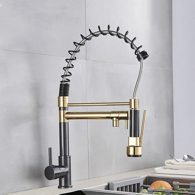 Kitchen Spring Tap Pull Down Pull Out Dual Spouts 360 Rotation Tap -Bathlova