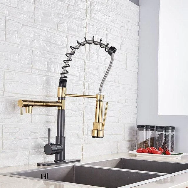 Kitchen Spring Tap Pull Down Pull Out Dual Spouts 360 Rotation Tap -Bathlova