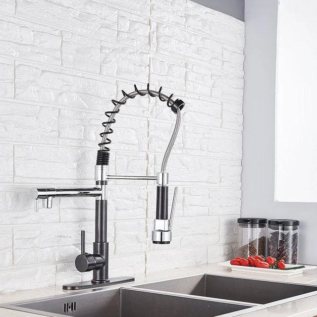 Kitchen Spring Tap Pull Down Pull Out Dual Spouts 360 Rotation Tap -Bathlova