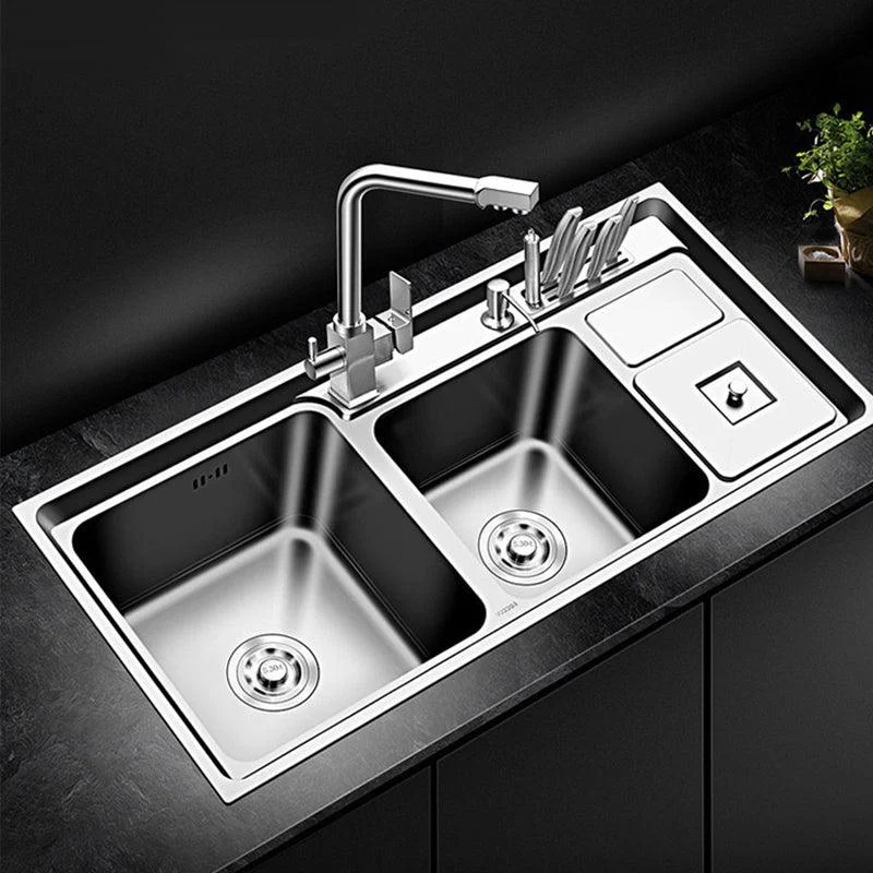 Large Triple Bowl Kitchen Sink Stainless Steel Chrome Sink with Accessories -Bathlova