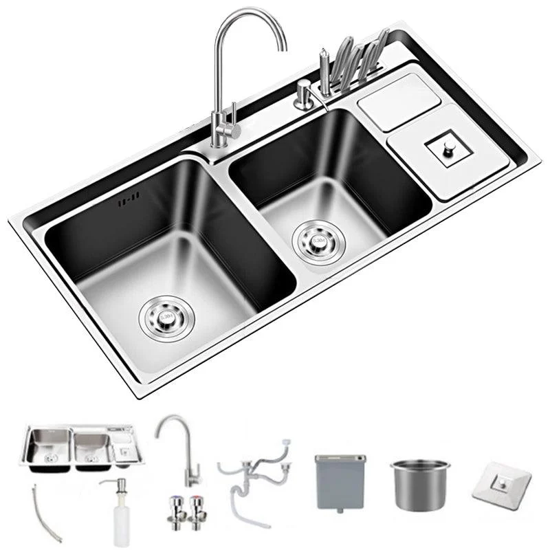 Large Triple Bowl Kitchen Sink Stainless Steel Chrome Sink with Accessories -Bathlova