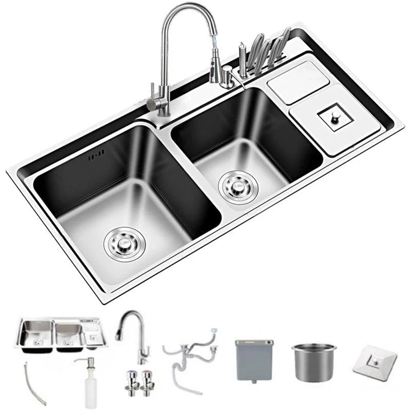 Large Triple Bowl Kitchen Sink Stainless Steel Chrome Sink with Accessories -Bathlova