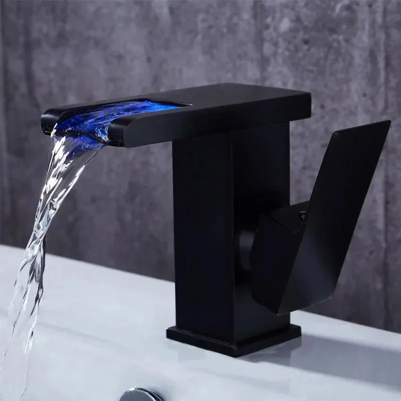 LED Antique Black Waterfall Bathroom Tap with Single Hole -Bathlova