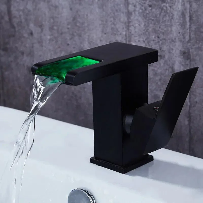 LED Antique Black Waterfall Bathroom Tap with Single Hole -Bathlova