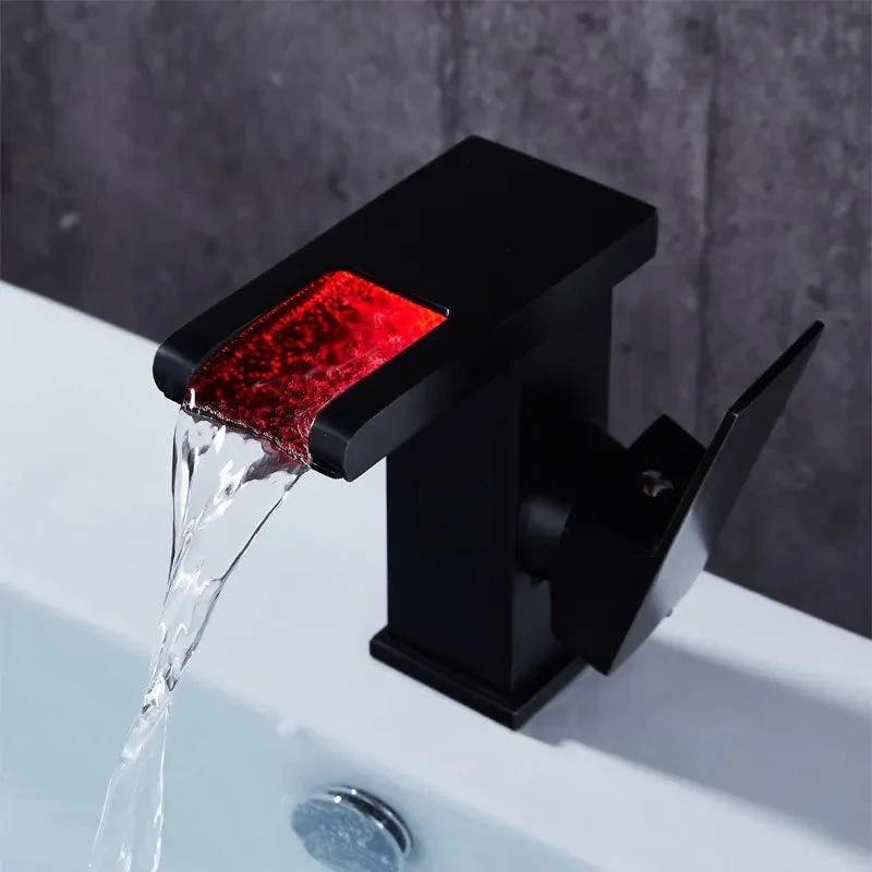 LED Antique Black Waterfall Bathroom Tap with Single Hole -Bathlova