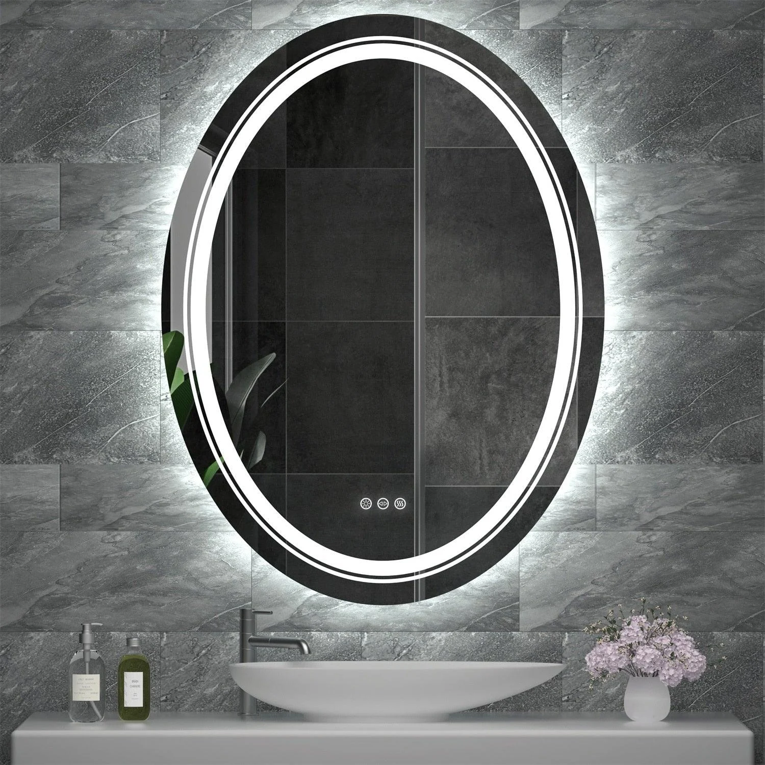 LED Bathroom Mirror Dimmable Light Wall Mounted Mirror with Demist -Bathlova