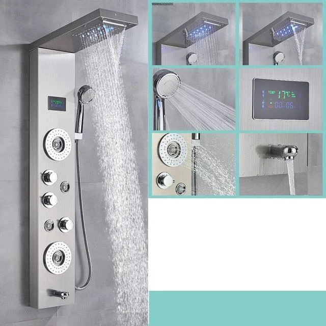 LED Black Bathroom Shower Panel Digital Screen Hot Cold Water Mixer -Bathlova