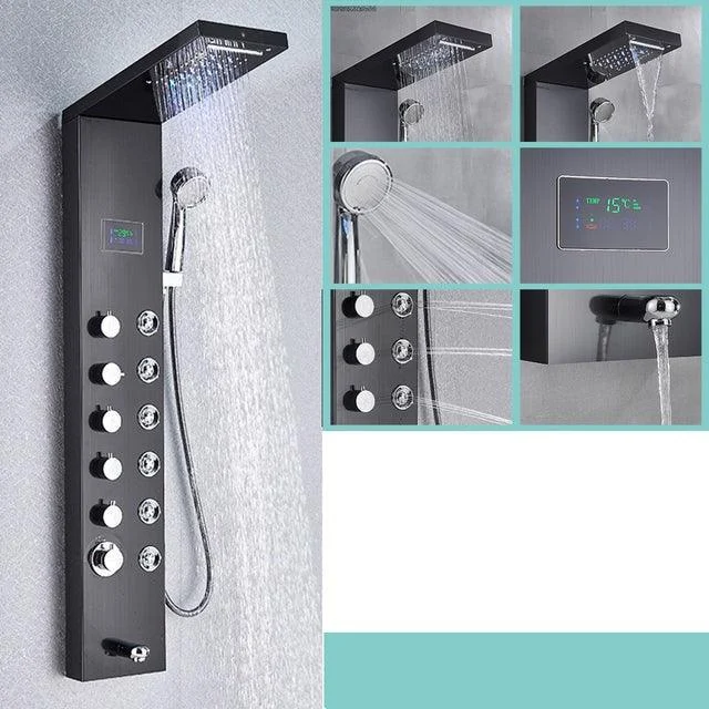 LED Black Bathroom Shower Panel Digital Screen Hot Cold Water Mixer -Bathlova