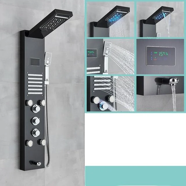 LED Black Bathroom Shower Panel Digital Screen Hot Cold Water Mixer -Bathlova