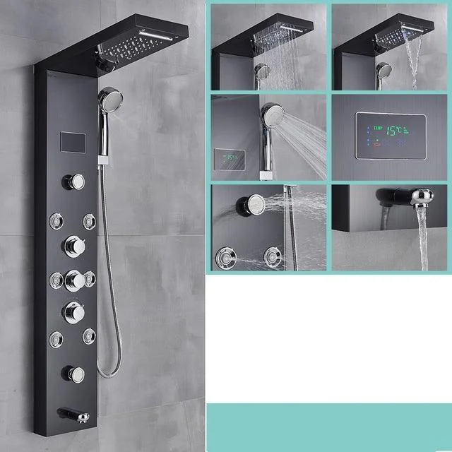 LED Black Bathroom Shower Panel Digital Screen Hot Cold Water Mixer -Bathlova