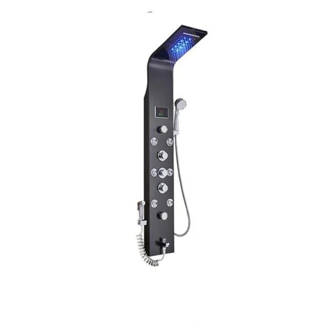 LED Black Shower Tap Bathroom SPA Massage Jet Shower Column System -Bathlova