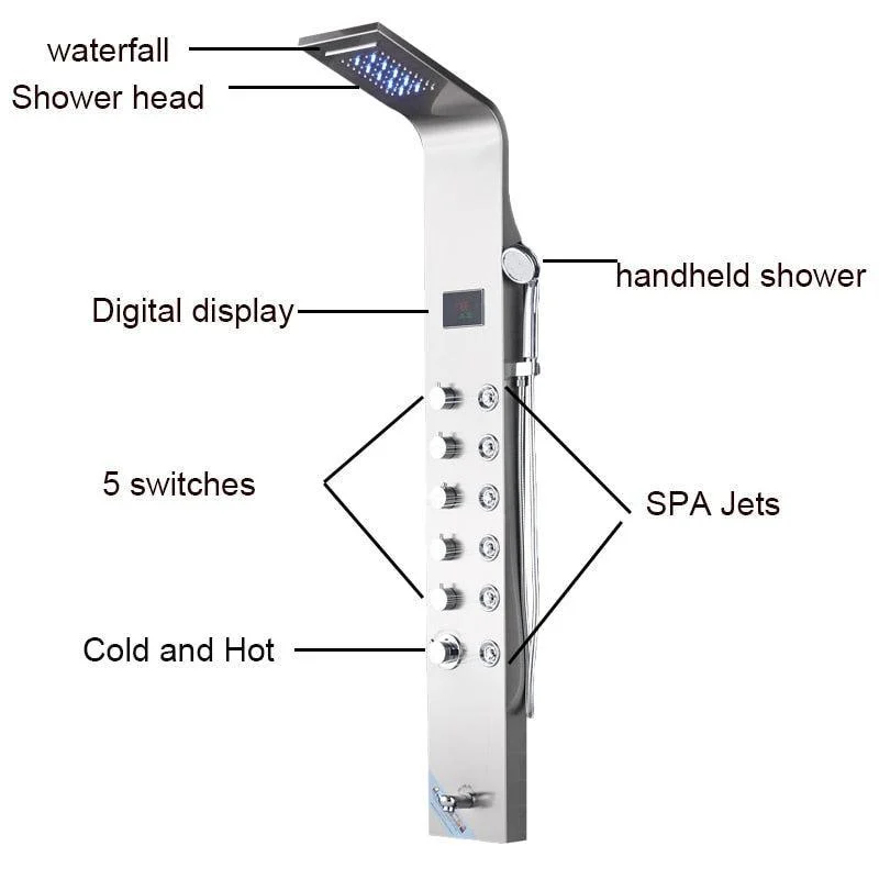 LED Black Shower Tap Bathroom SPA Massage Jet Shower Column System -Bathlova