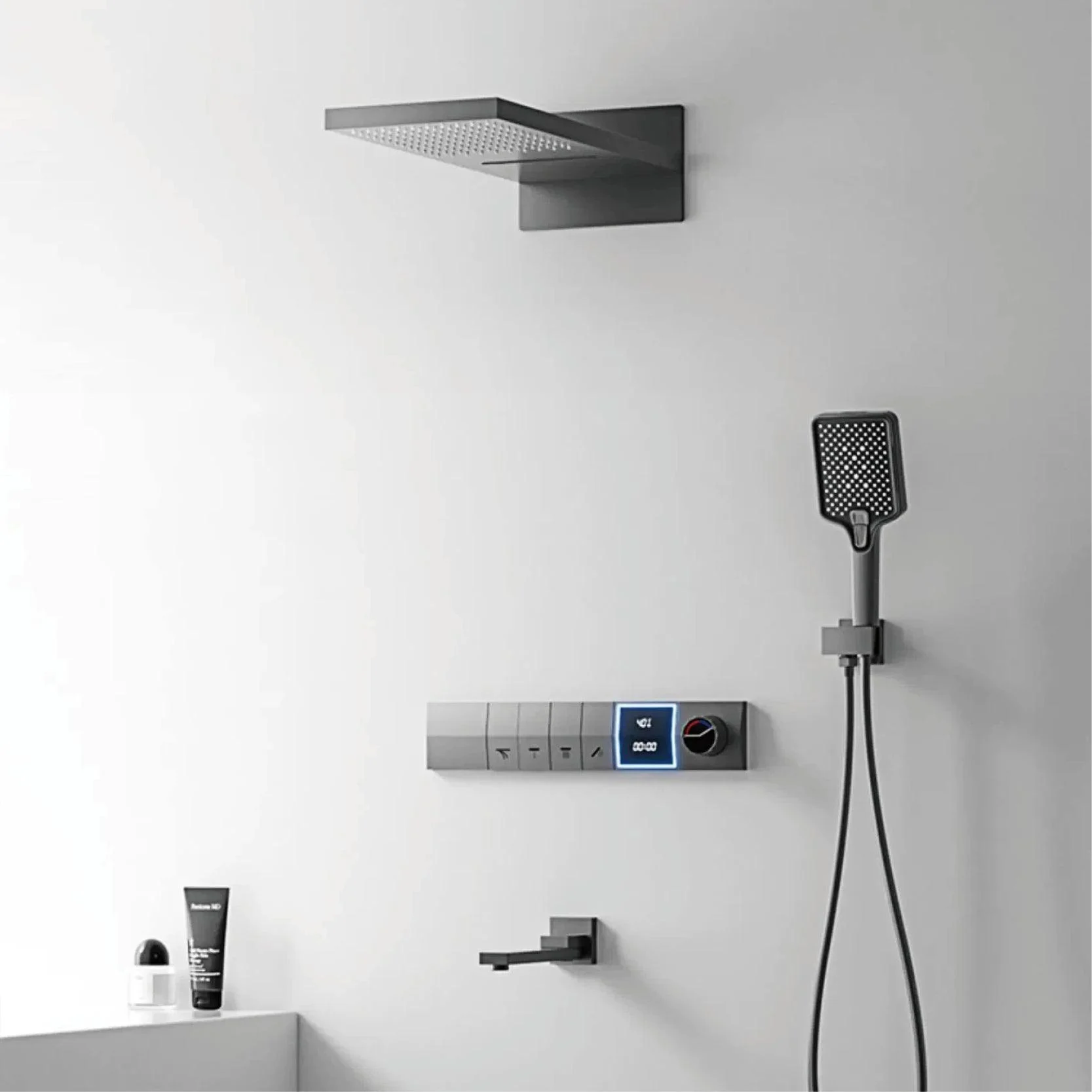 LED Digital Display Design Wall Mounted Dual Control 4-function Tap -Bathlova