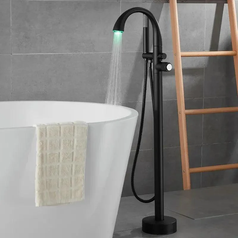 LED Freestanding Black Bathtub Tap with Handheld Shower -Bathlova