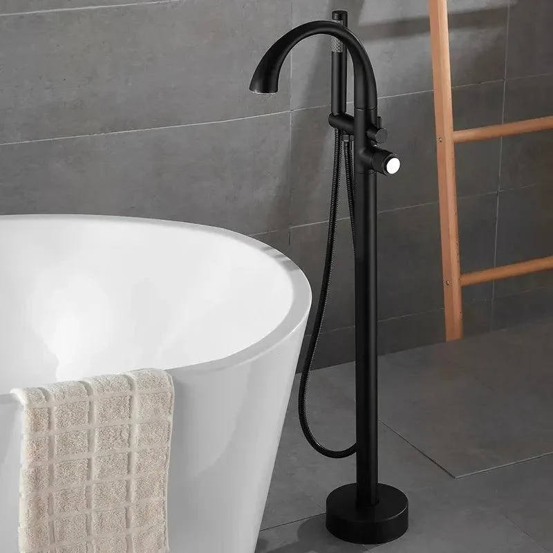 LED Freestanding Black Bathtub Tap with Handheld Shower -Bathlova