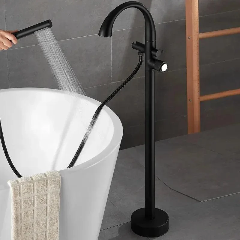 LED Freestanding Black Bathtub Tap with Handheld Shower -Bathlova