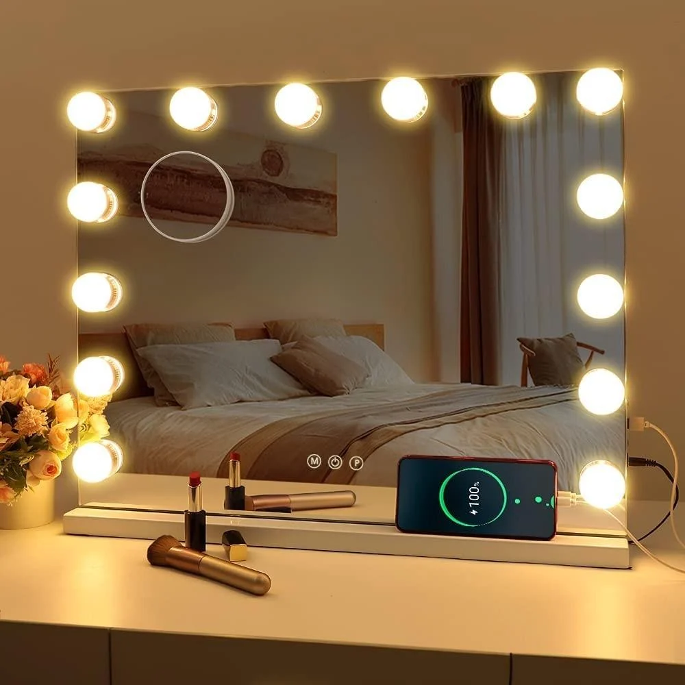 LED Large Makeup Mirror with 14 Dimmable Bulbs Hollywood Lighting -Bathlova