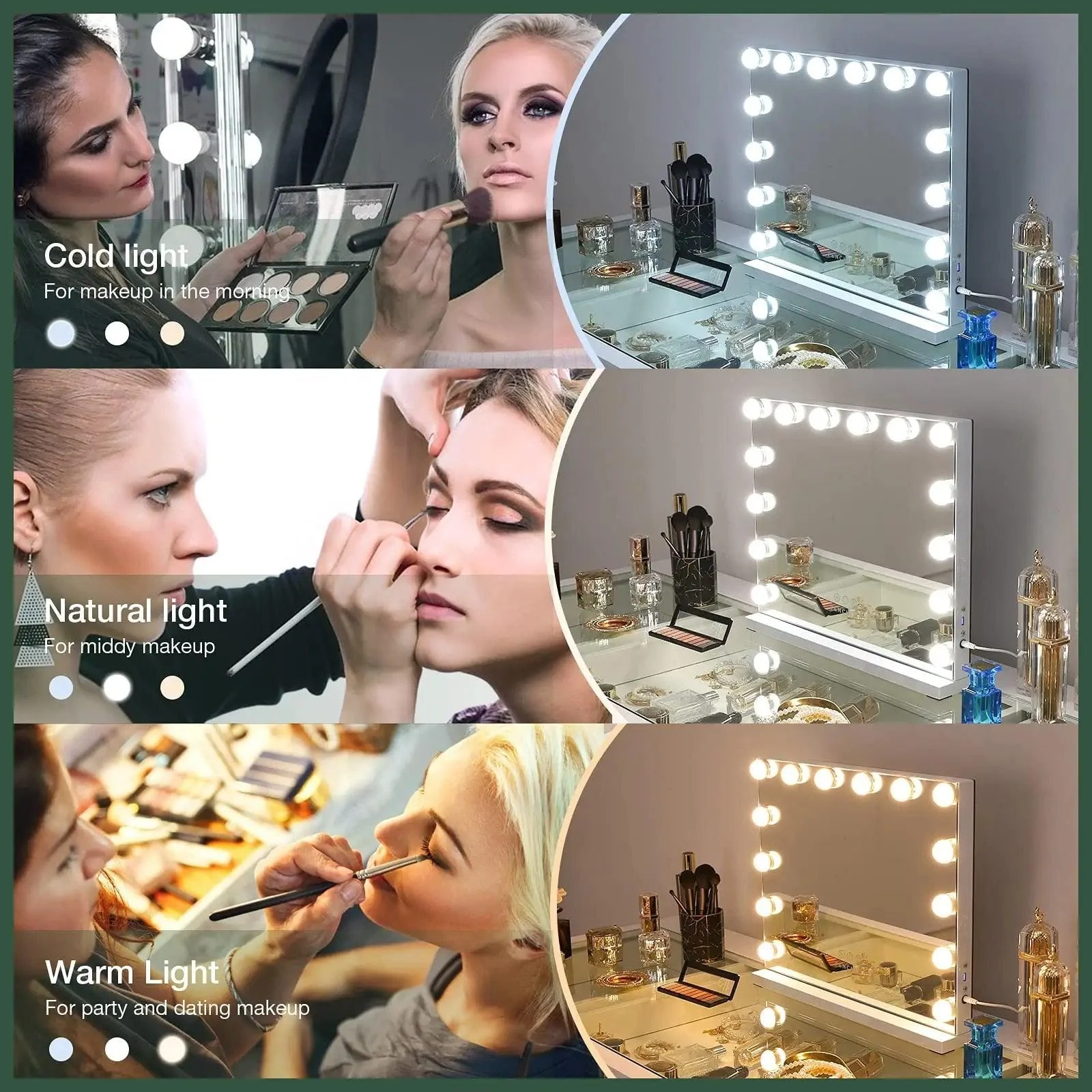 LED Large Makeup Mirror with 14 Dimmable Bulbs Hollywood Lighting -Bathlova