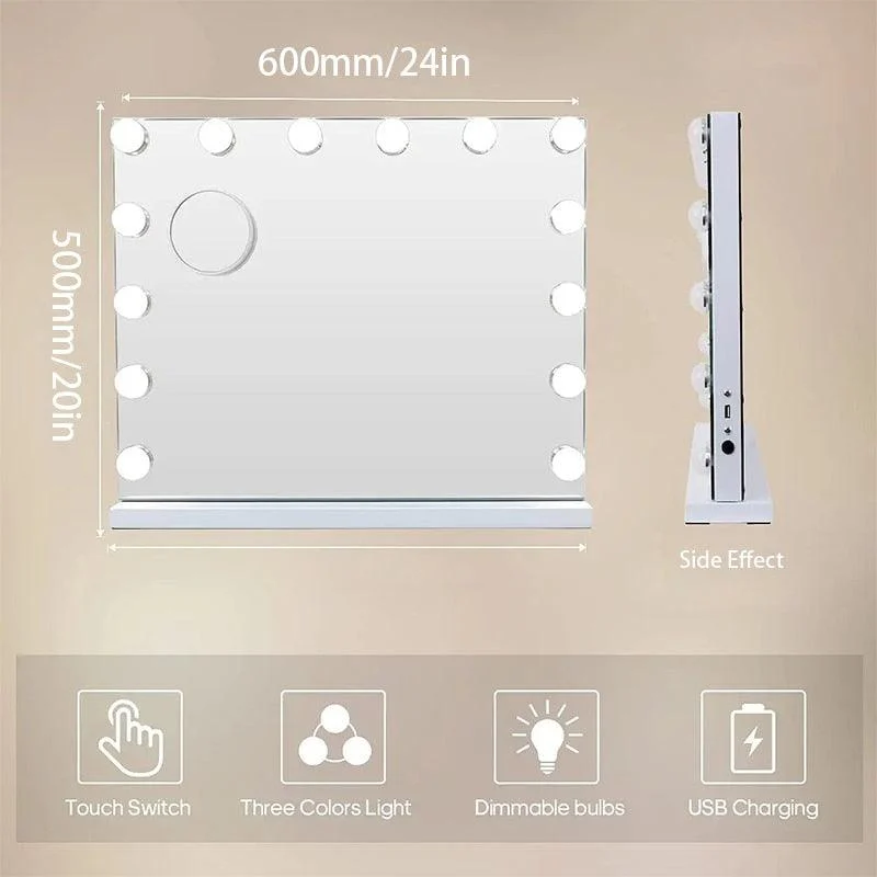 LED Large Makeup Mirror with 14 Dimmable Bulbs Hollywood Lighting -Bathlova