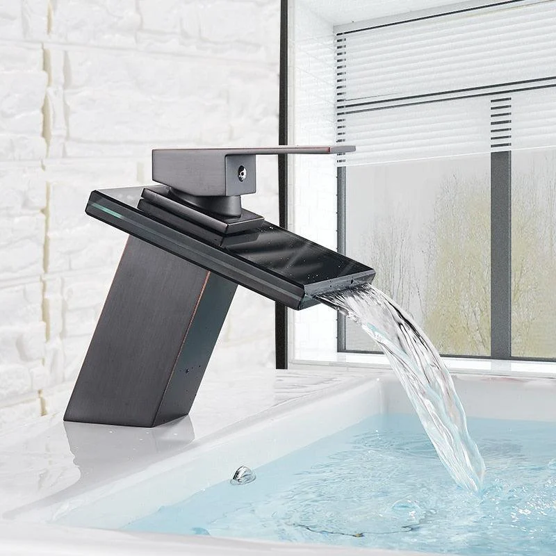 LED Light Basin Tap Waterfall Deck Mounted Single Handle Mixer Tap -Bathlova