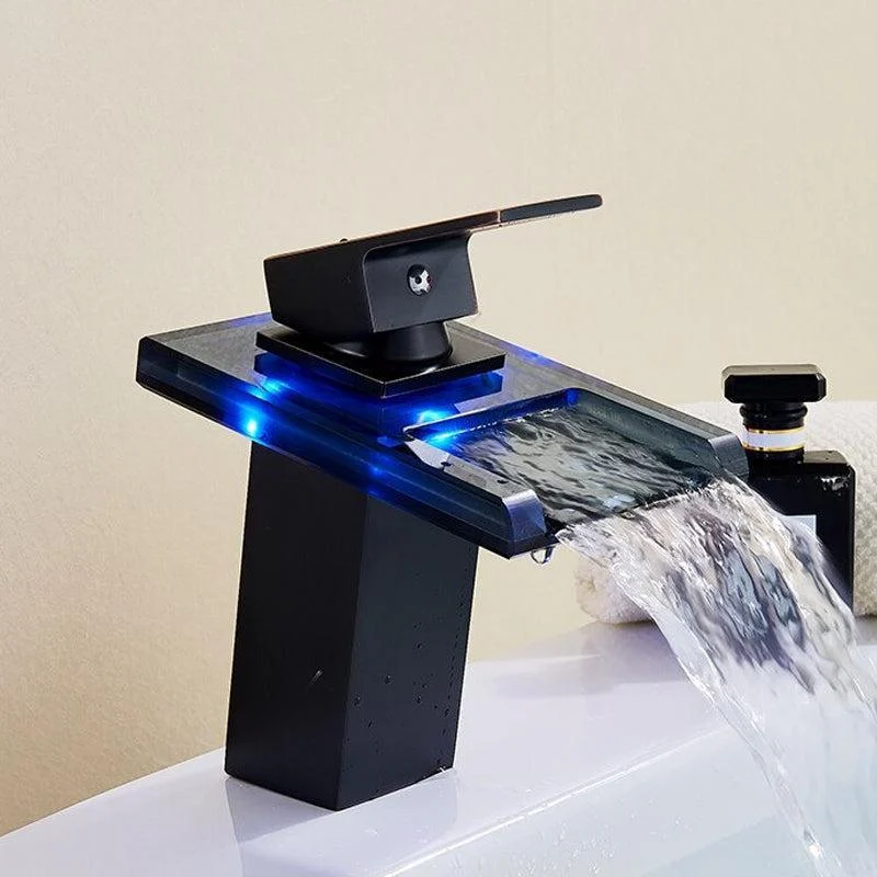 LED Light Basin Tap Waterfall Deck Mounted Single Handle Mixer Tap -Bathlova