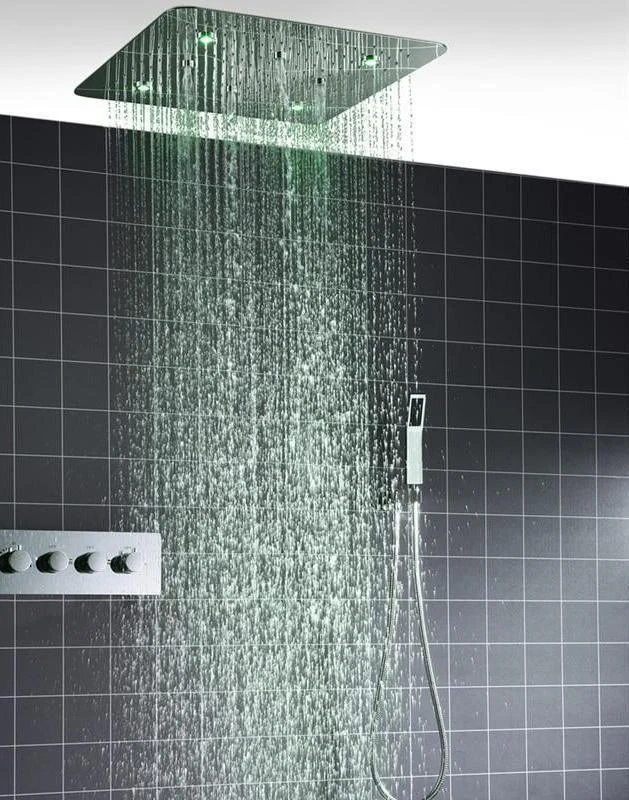 LED Light Ceiling Mount Rainfall Concealed with Thermostat Shower System -Bathlova