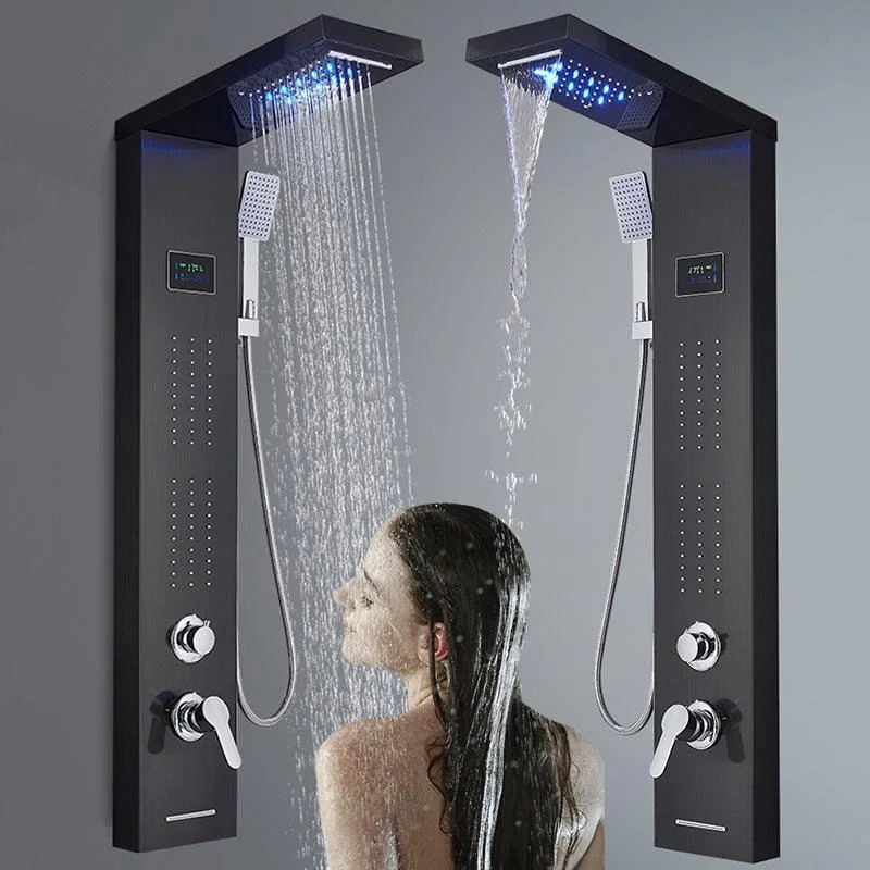 LED Light Waterfall Shower Tap SPA Massage Black Bathroom Shower -Bathlova