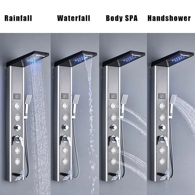 LED Light Waterfall Shower Tap SPA Massage Black Bathroom Shower -Bathlova