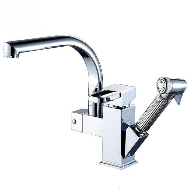 LED Pull Out Double Spouts Deck Mount Kitchen Tap -Bathlova