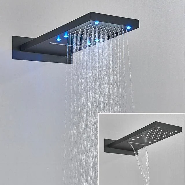 LED Rain Waterfall Three Colors Change Wall Mounted Showerhead -Bathlova